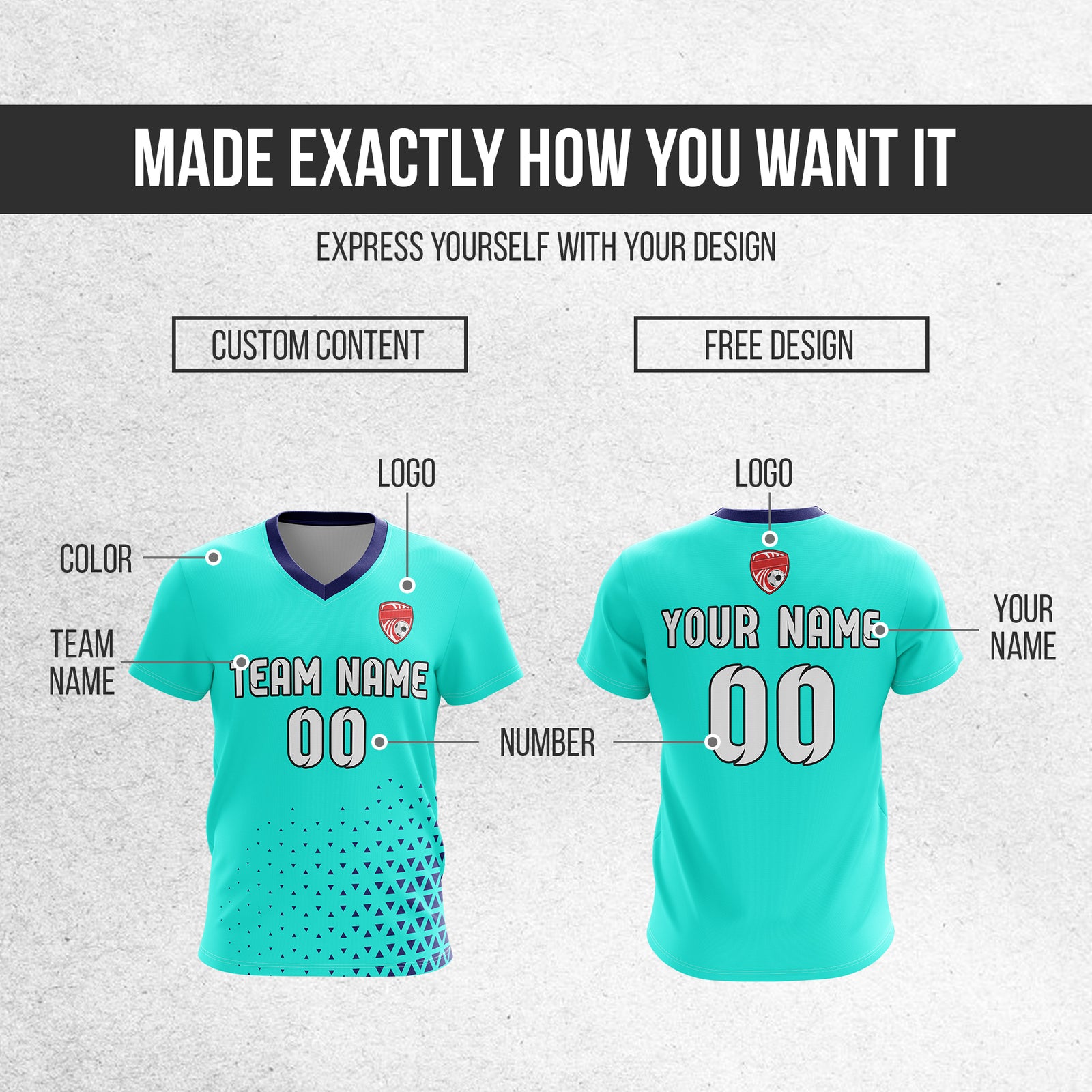 Soccer Jersey - V Neck - Side Pattern- Design 3 - Aqua