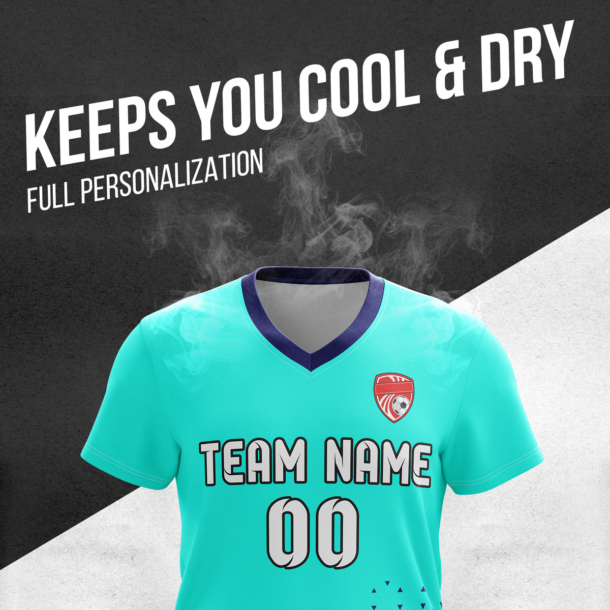 Soccer Jersey - V Neck - Side Pattern- Design 3 - Aqua