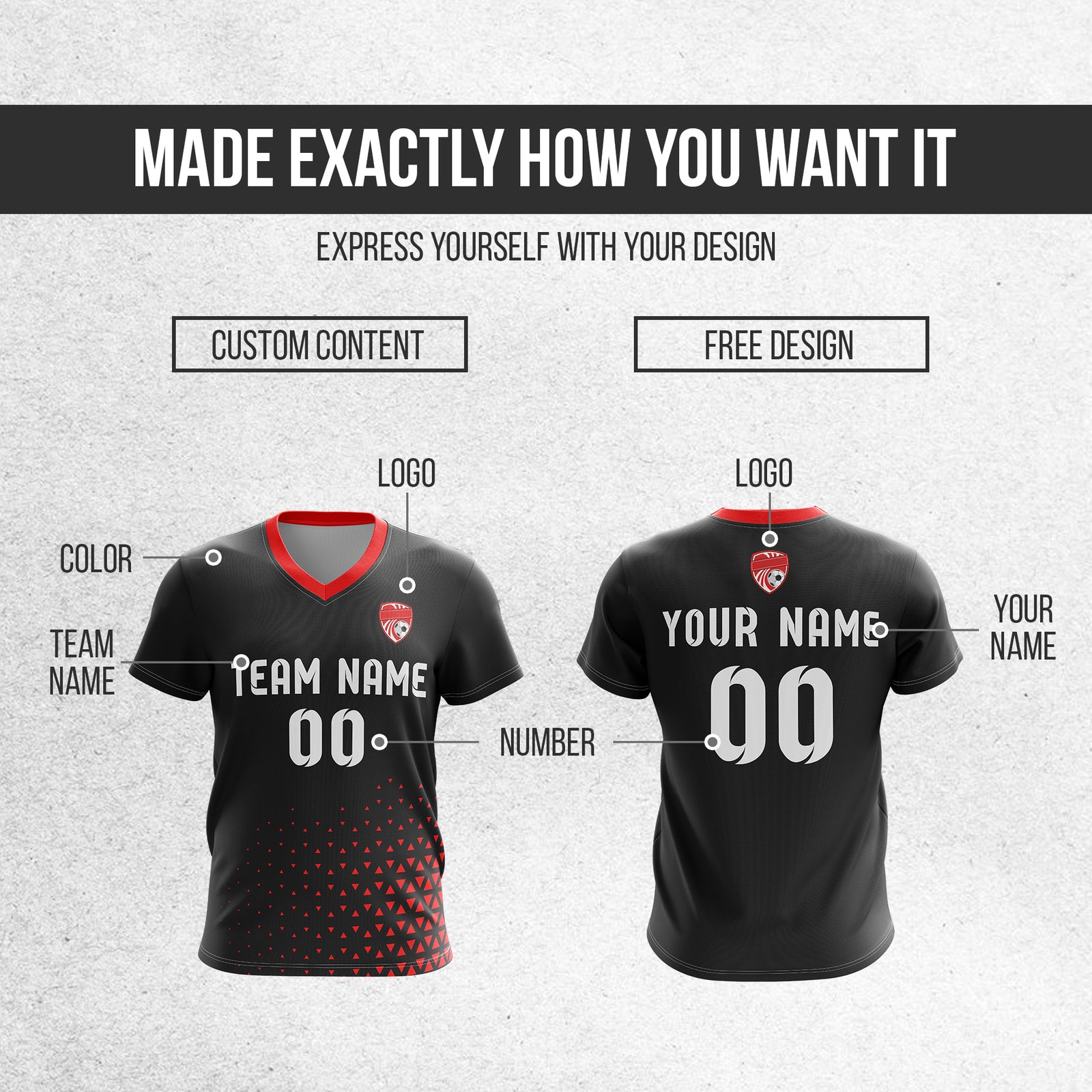 Soccer Jersey - V Neck - Side Pattern- Design 3 - Black