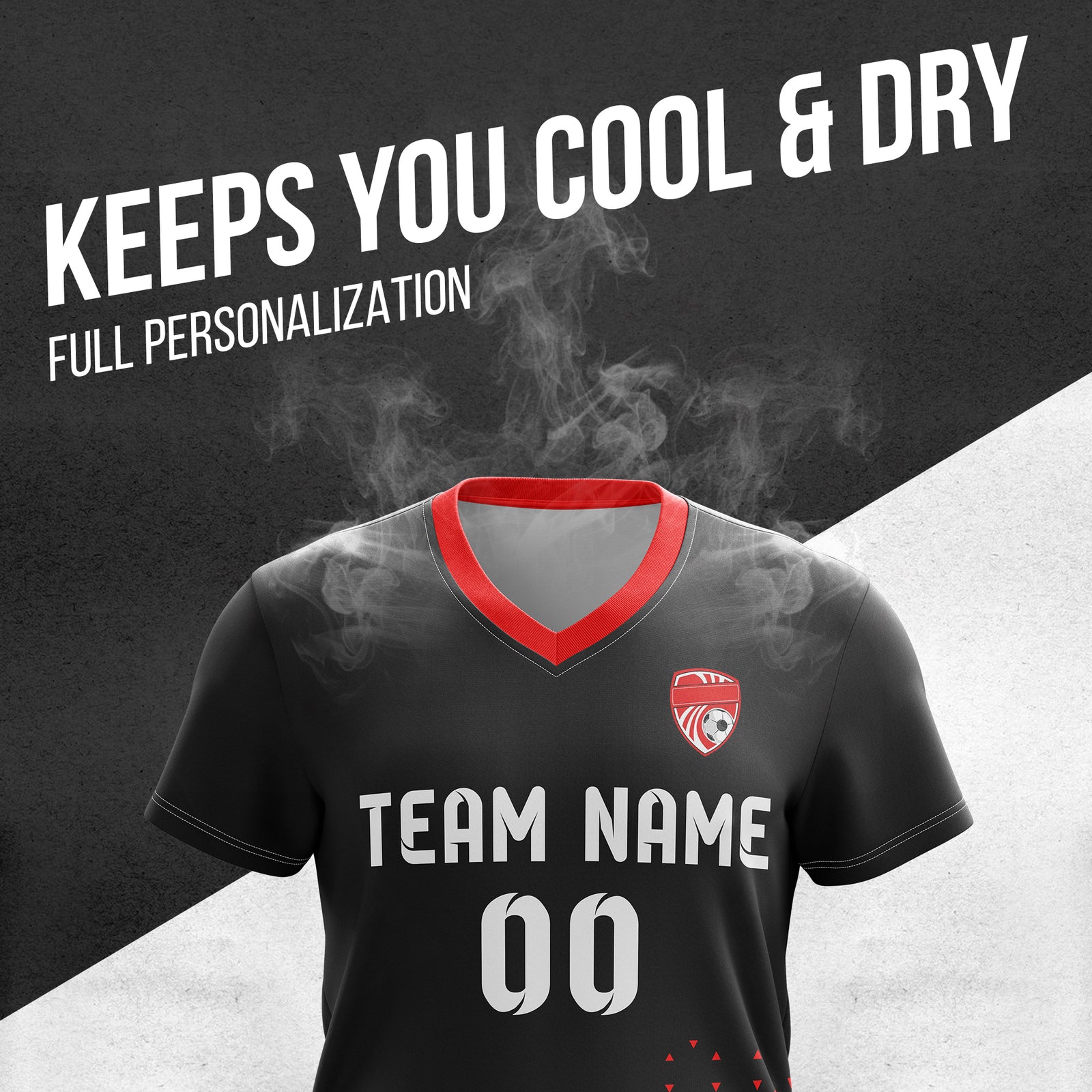 Soccer Jersey - V Neck - Side Pattern- Design 3 - Black