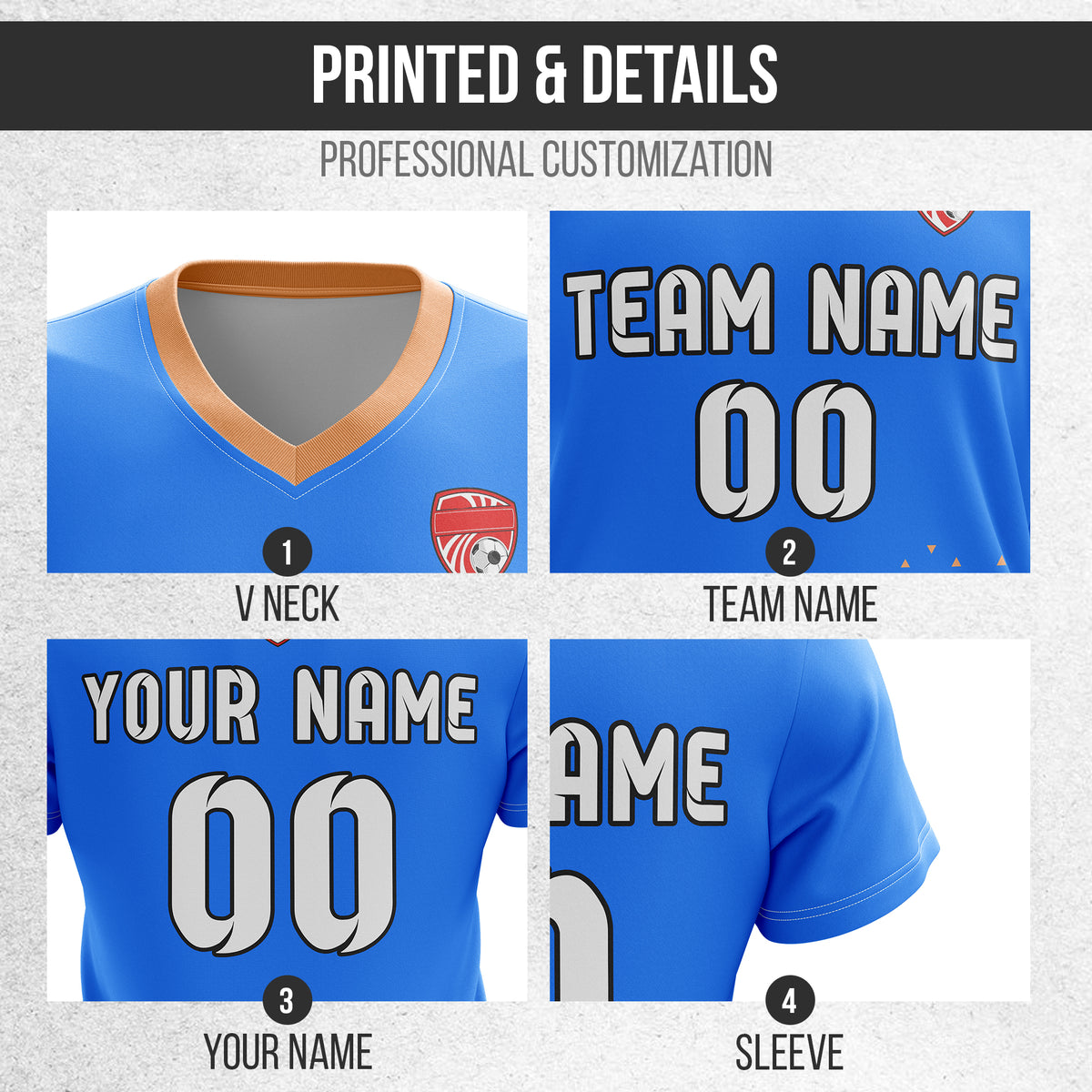 Soccer Jersey - V Neck - Side Pattern- Design 3 - Blue