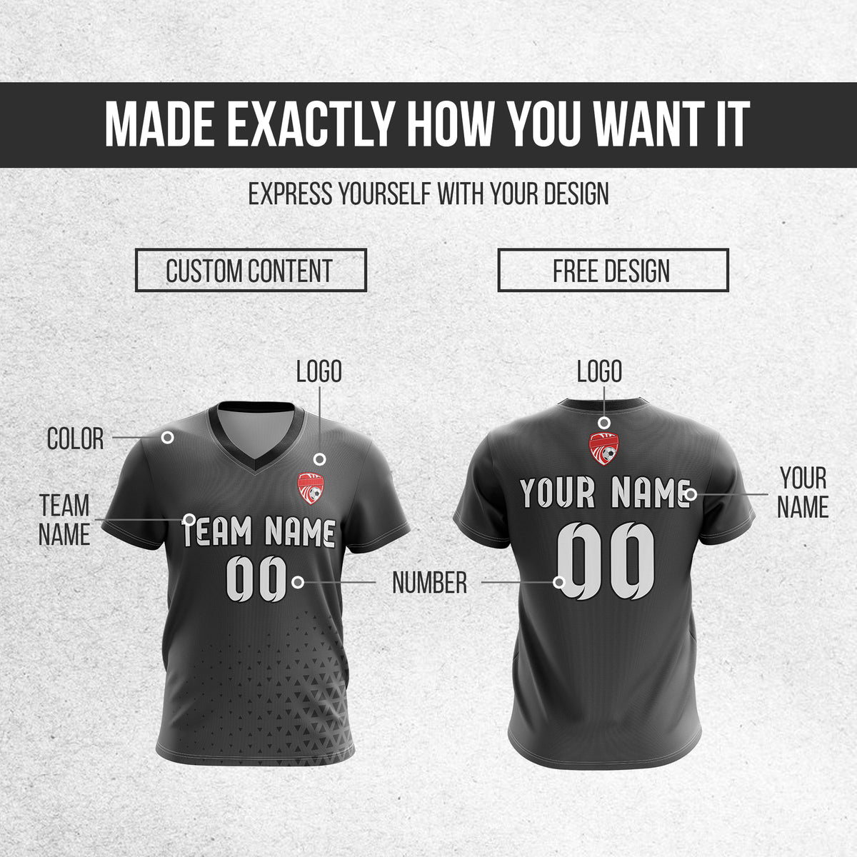 Soccer Jersey - V Neck - Side Pattern- Design 3 - Dark Grey