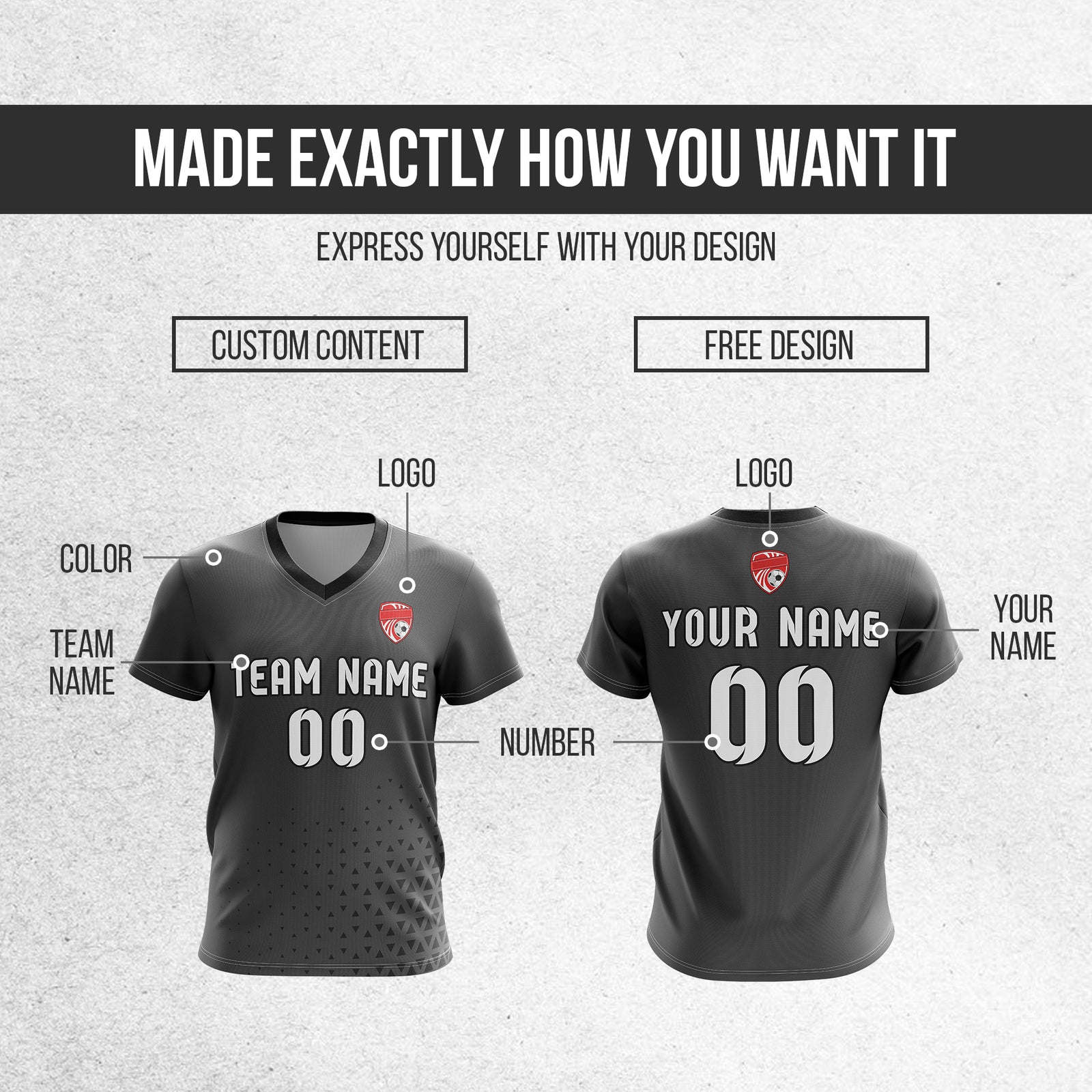 Soccer Jersey - V Neck - Side Pattern- Design 3 - Dark Grey