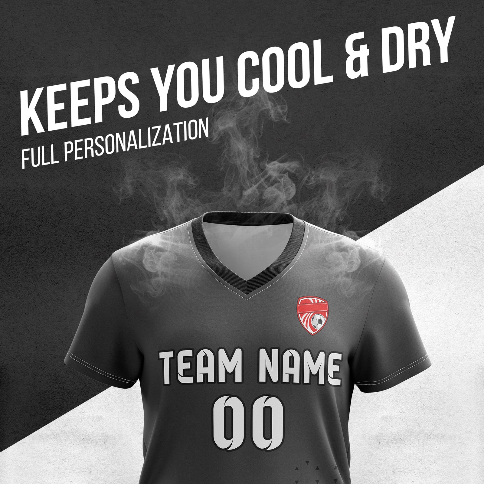 Soccer Jersey - V Neck - Side Pattern- Design 3 - Dark Grey