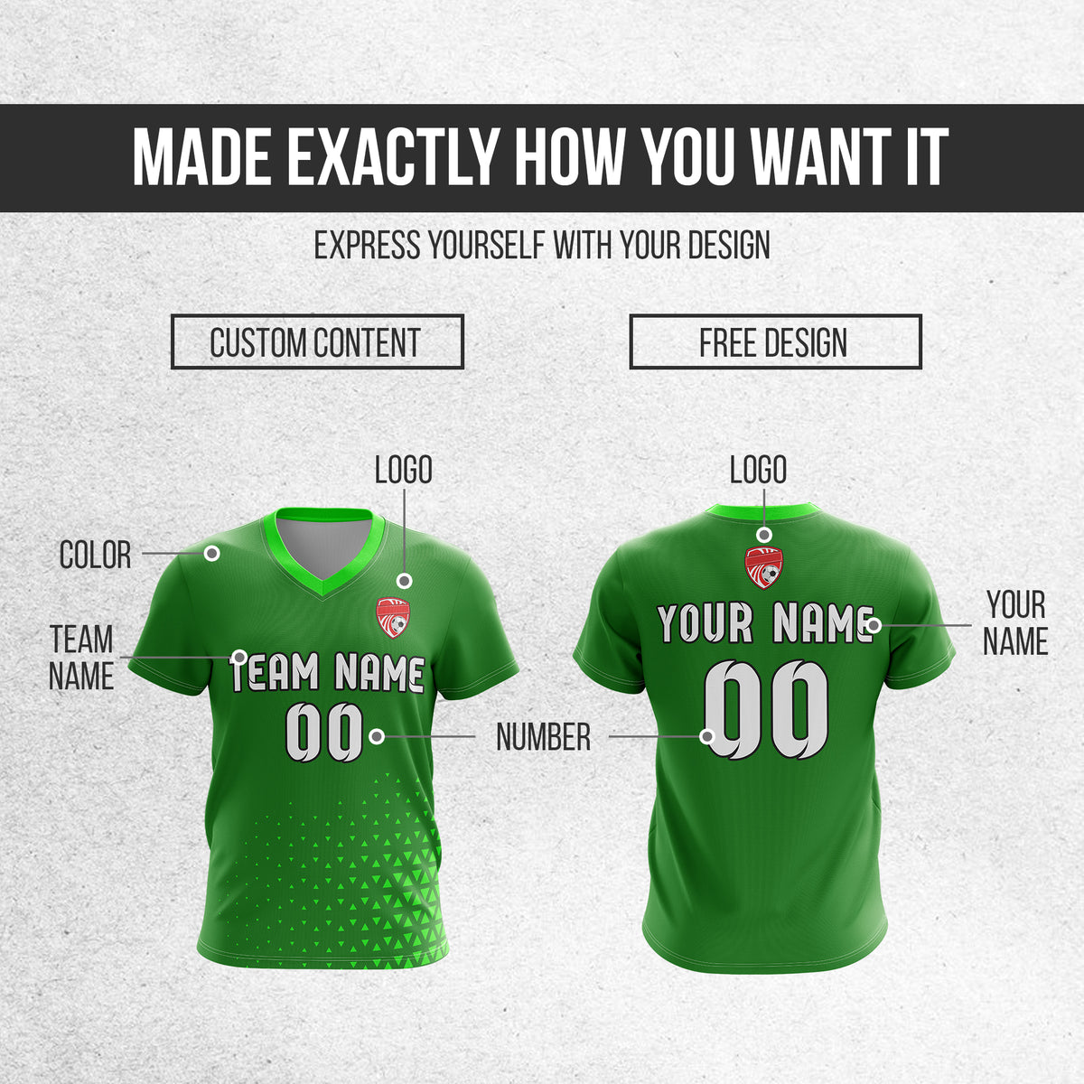 Soccer Jersey - V Neck - Side Pattern- Design 3 - Green