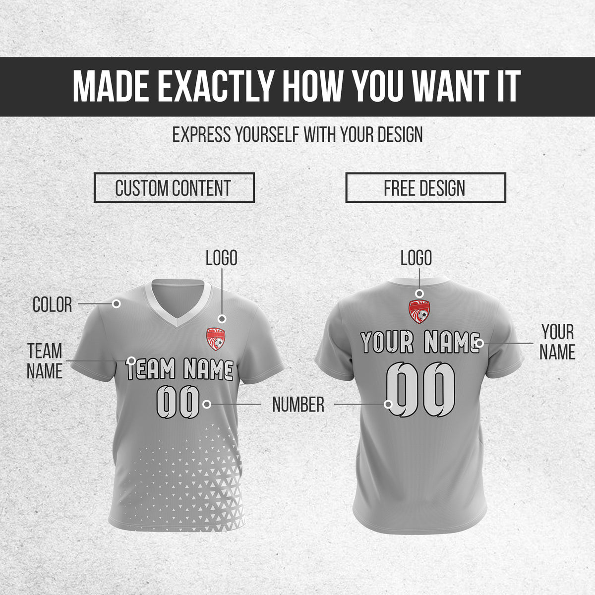 Soccer Jersey - V Neck - Side Pattern- Design 3 - Grey