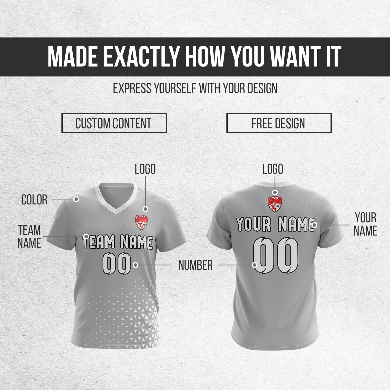 Soccer Jersey - V Neck - Side Pattern- Design 3 - Grey