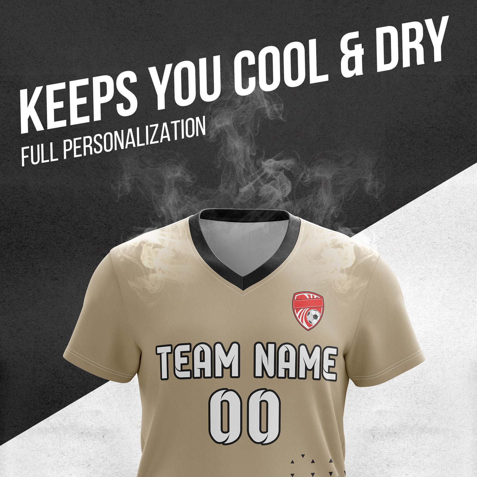 Soccer Jersey - V Neck - Side Pattern- Design 3 - Khakhii