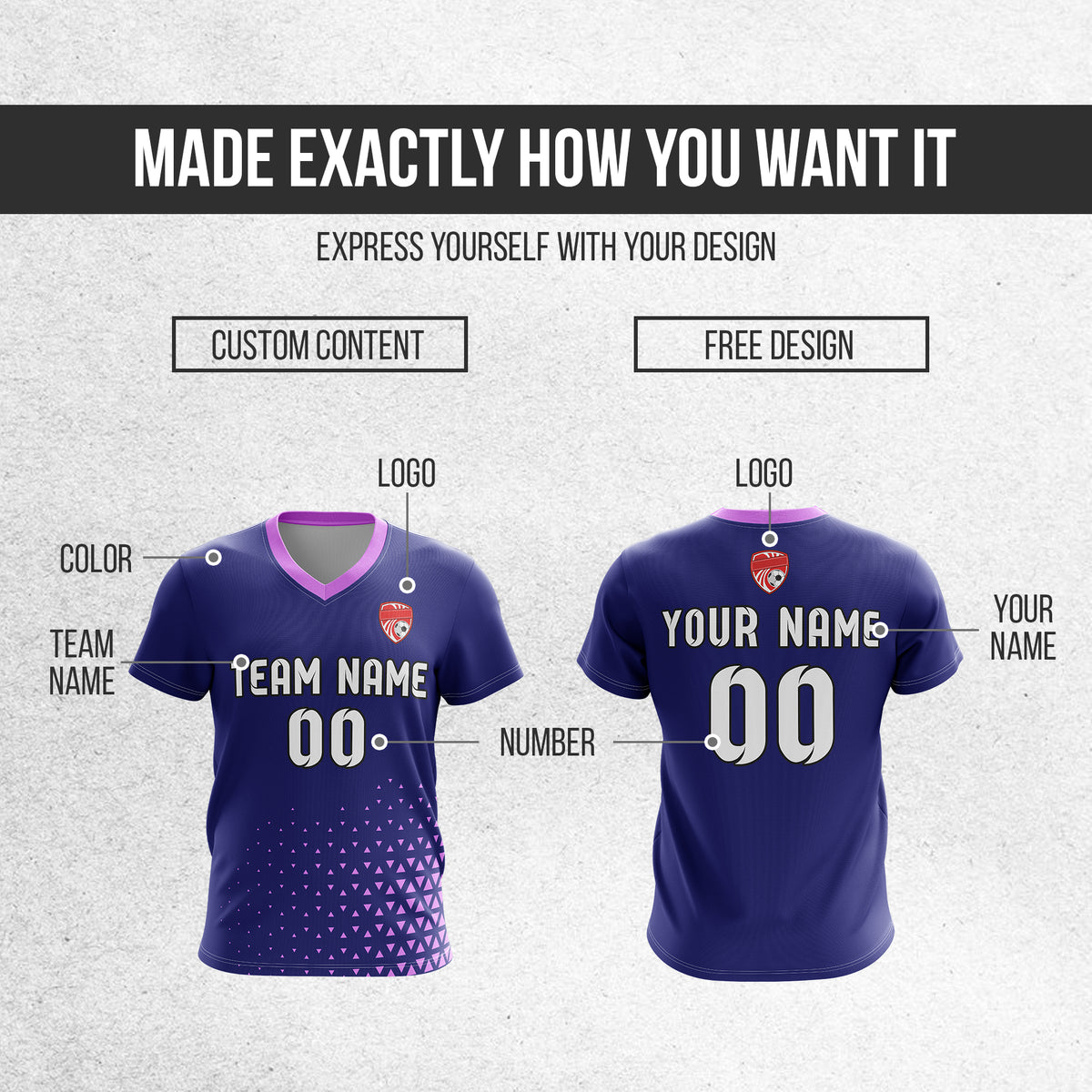 Soccer Jersey - V Neck - Side Pattern- Design 3 - Navy