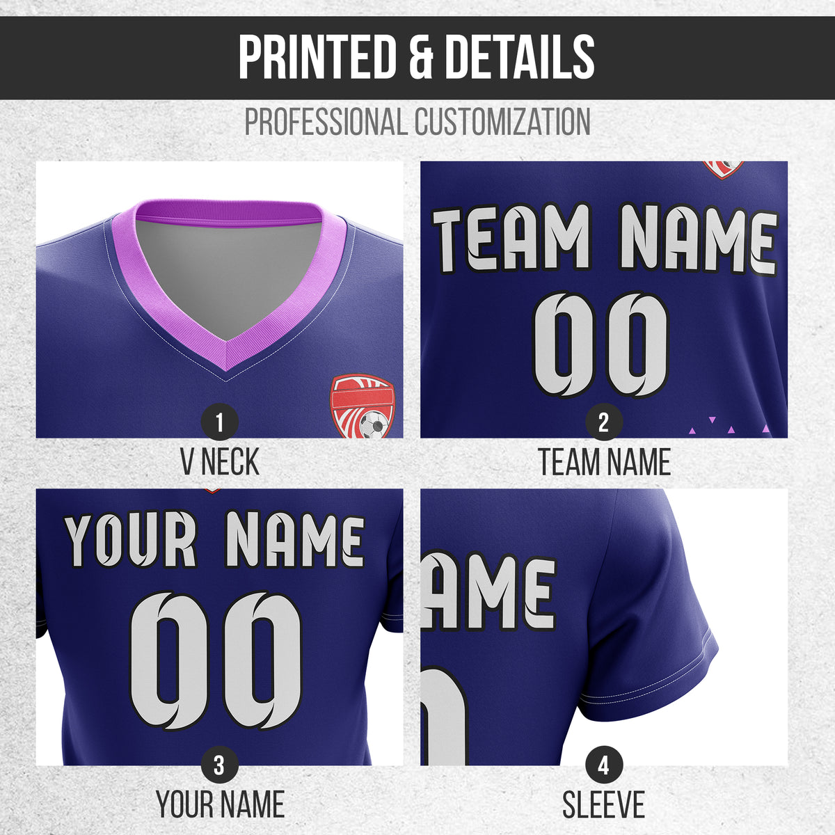 Soccer Jersey - V Neck - Side Pattern- Design 3 - Navy