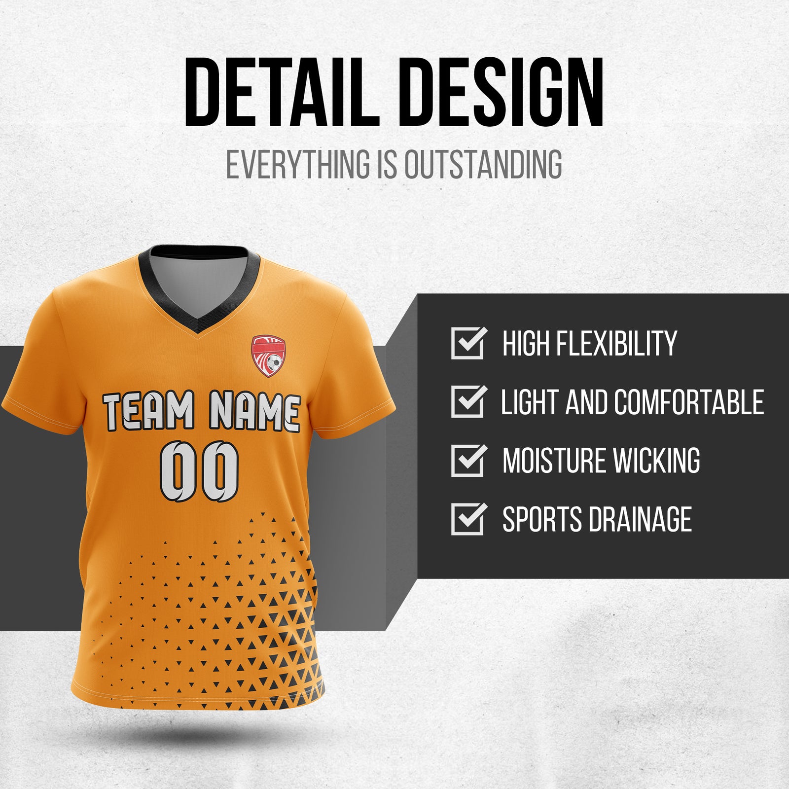 Soccer Jersey - V Neck - Side Pattern- Design 3 - Orange