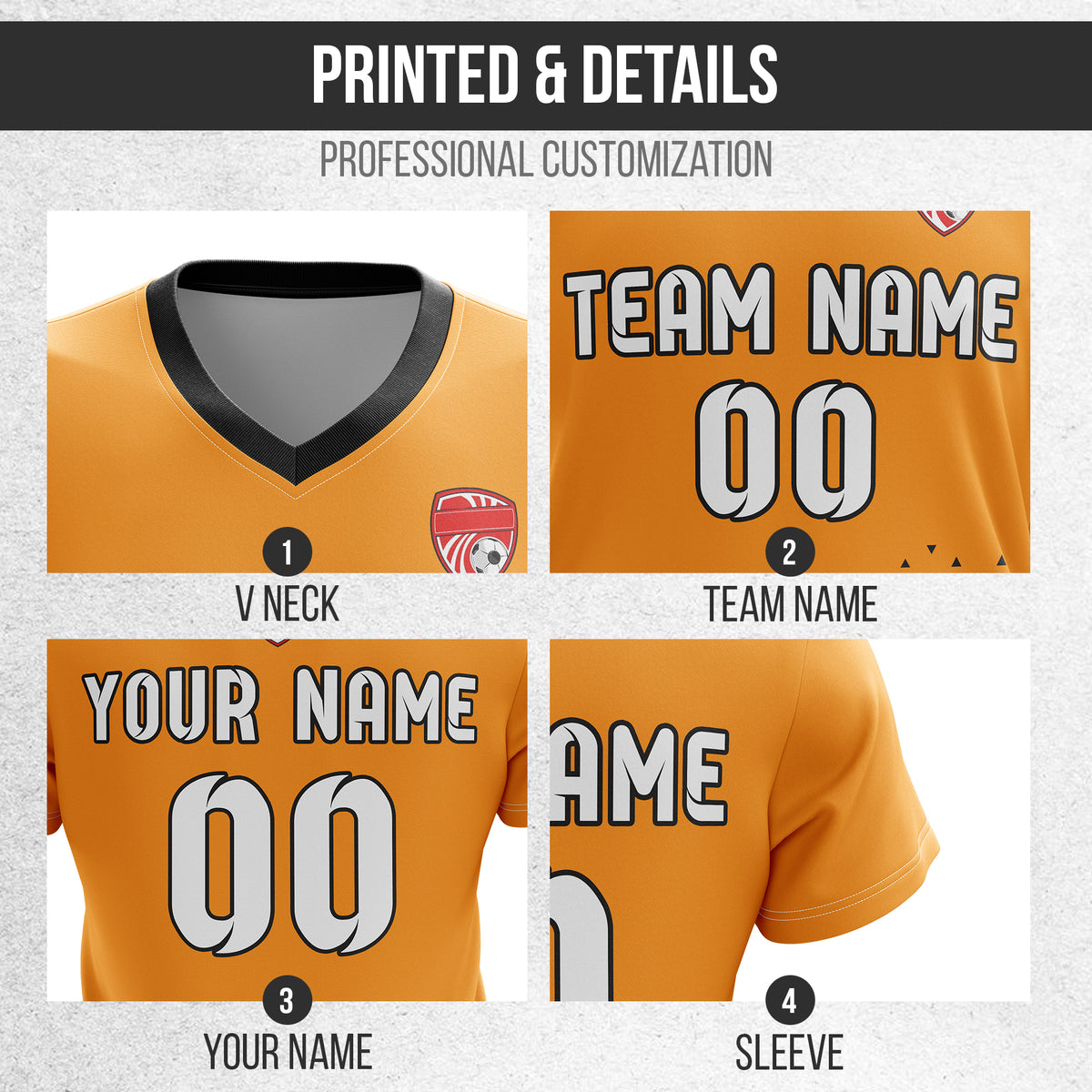 Soccer Jersey - V Neck - Side Pattern- Design 3 - Orange