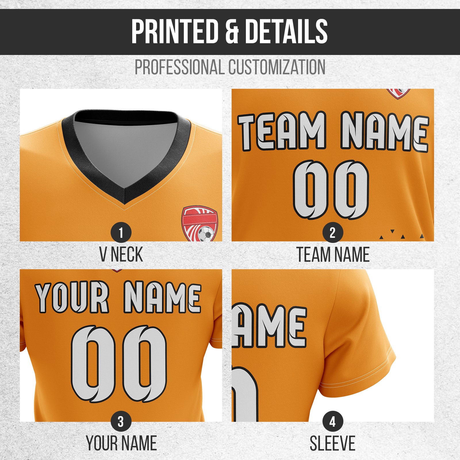 Soccer Jersey - V Neck - Side Pattern- Design 3 - Orange