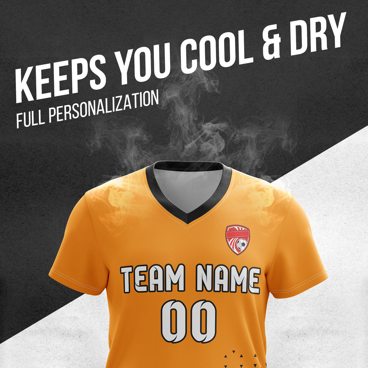 Soccer Jersey - V Neck - Side Pattern- Design 3 - Orange
