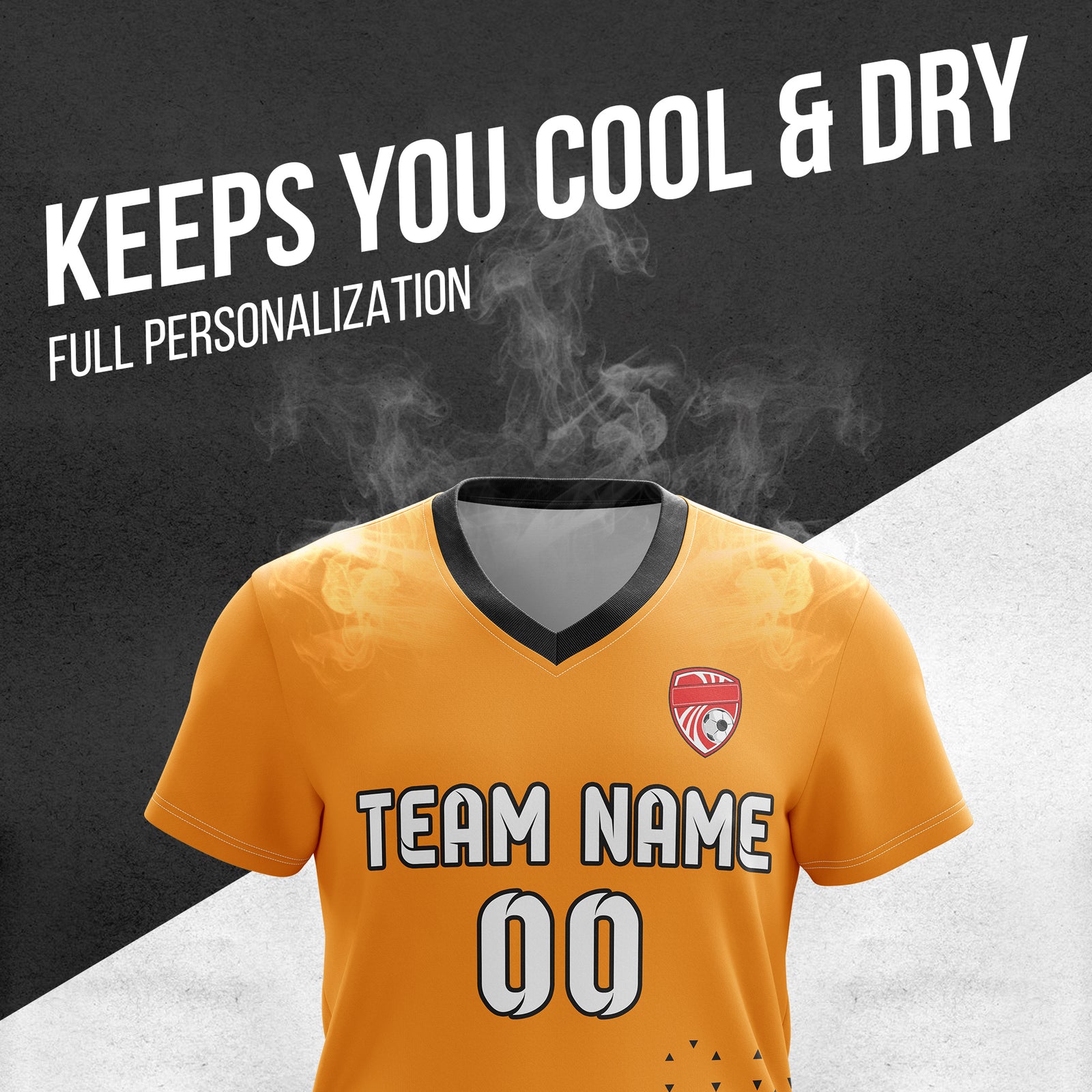 Soccer Jersey - V Neck - Side Pattern- Design 3 - Orange
