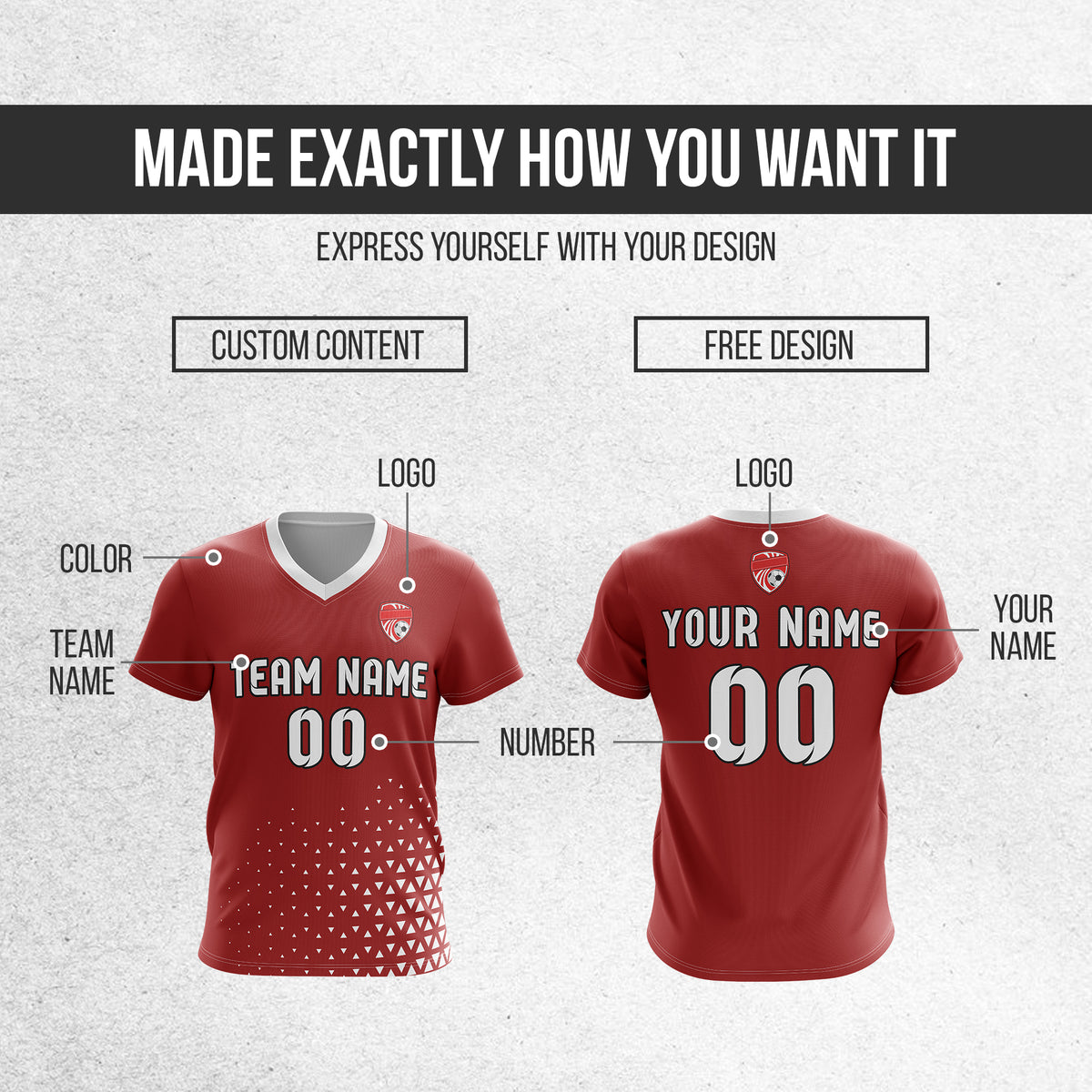 Soccer Jersey - V Neck - Side Pattern- Design 3 - Red