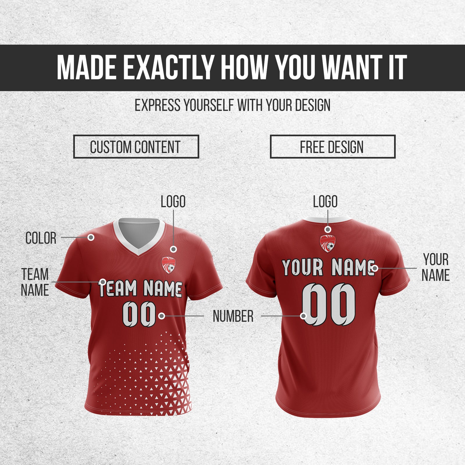 Soccer Jersey - V Neck - Side Pattern- Design 3 - Red