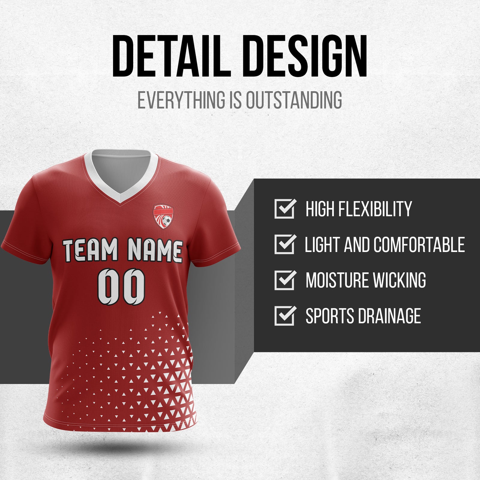Soccer Jersey - V Neck - Side Pattern- Design 3 - Red
