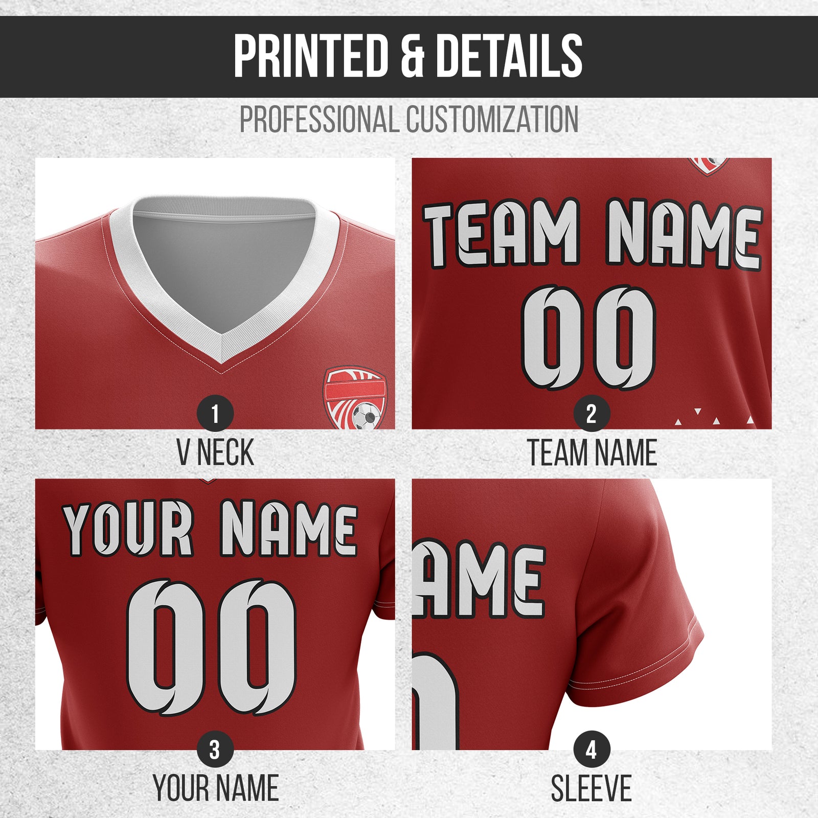 Soccer Jersey - V Neck - Side Pattern- Design 3 - Red