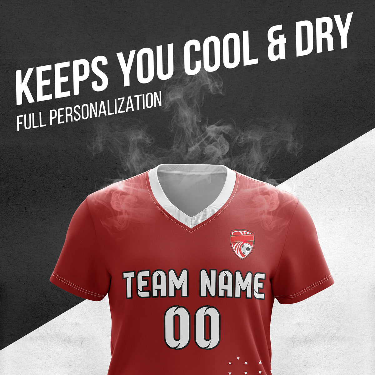 Soccer Jersey - V Neck - Side Pattern- Design 3 - Red