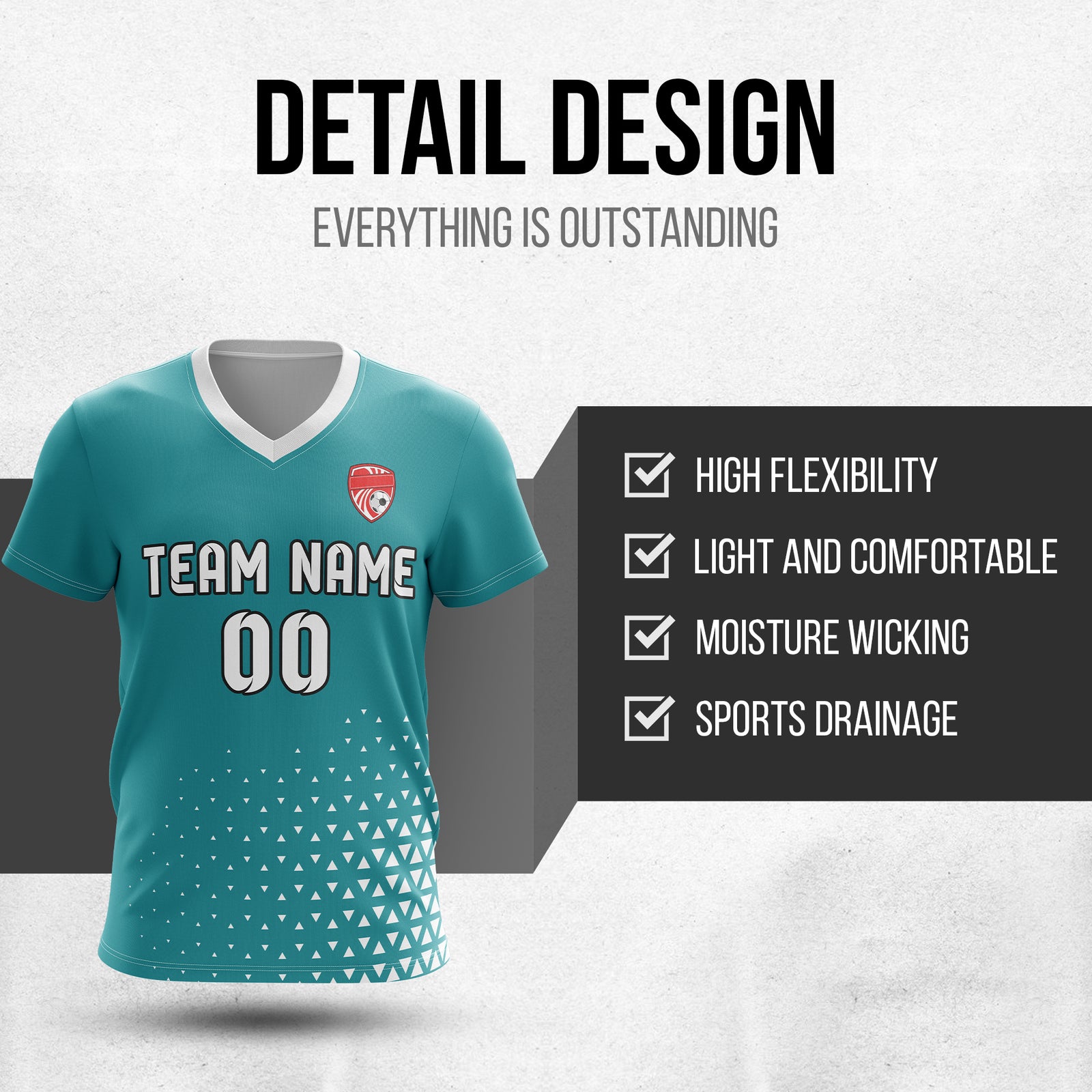 Soccer Jersey - V Neck - Side Pattern- Design 3 - Teal