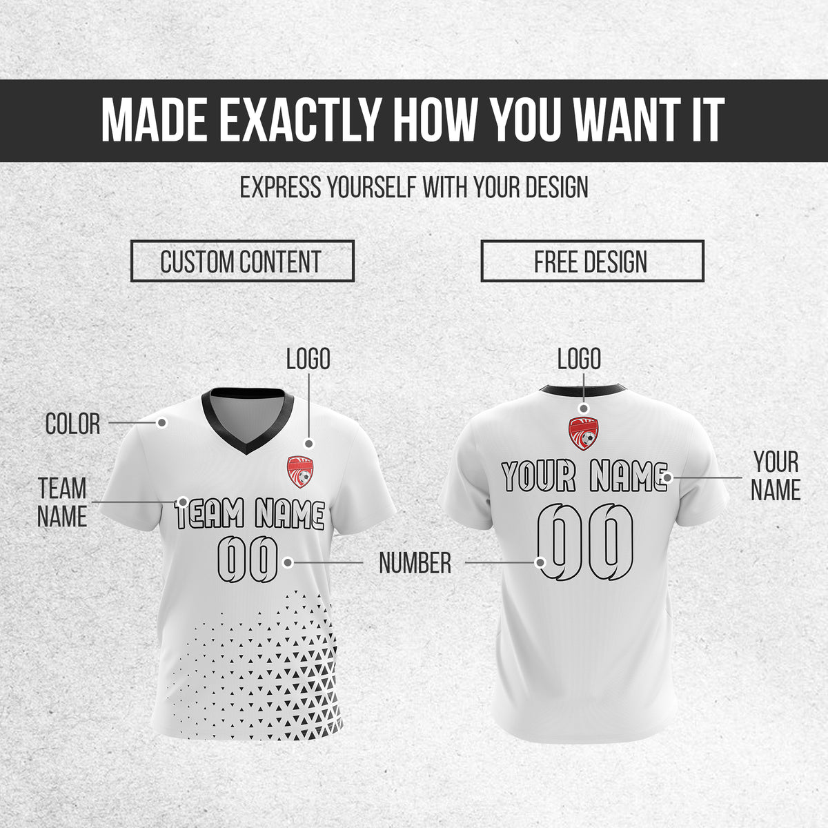 Soccer Jersey - V Neck - Side Pattern- Design 3 - White