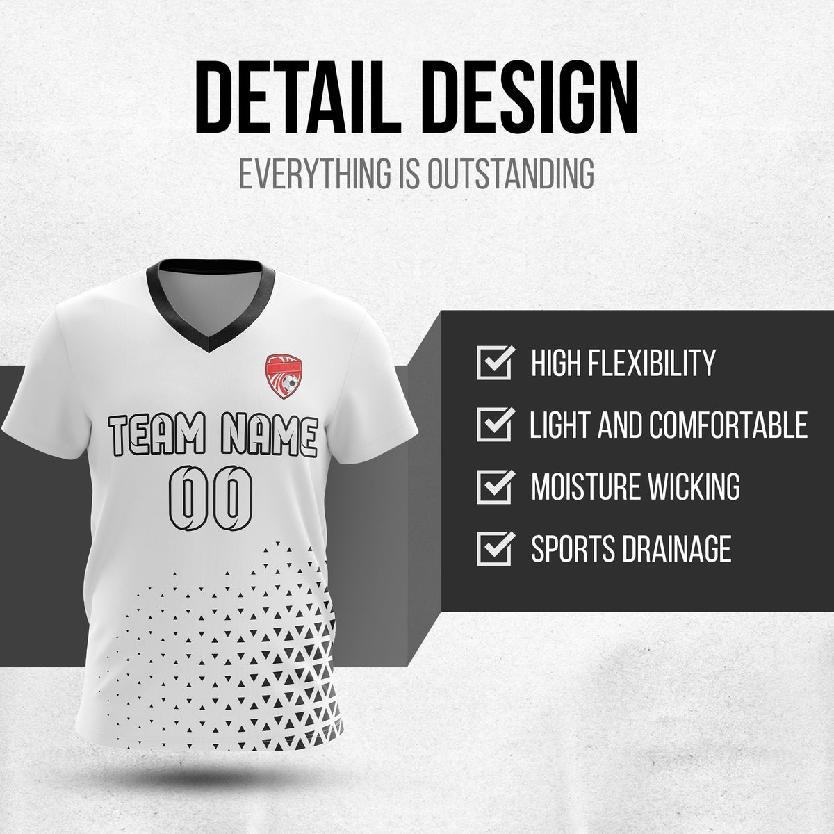 Soccer Jersey - V Neck - Side Pattern- Design 3 - White
