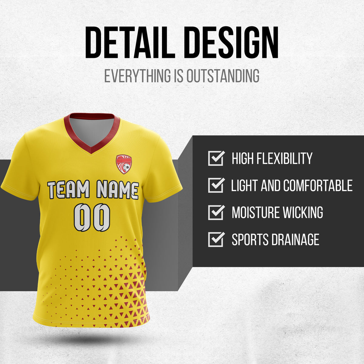 Soccer Jersey - V Neck - Side Pattern- Design 3 - Yellow
