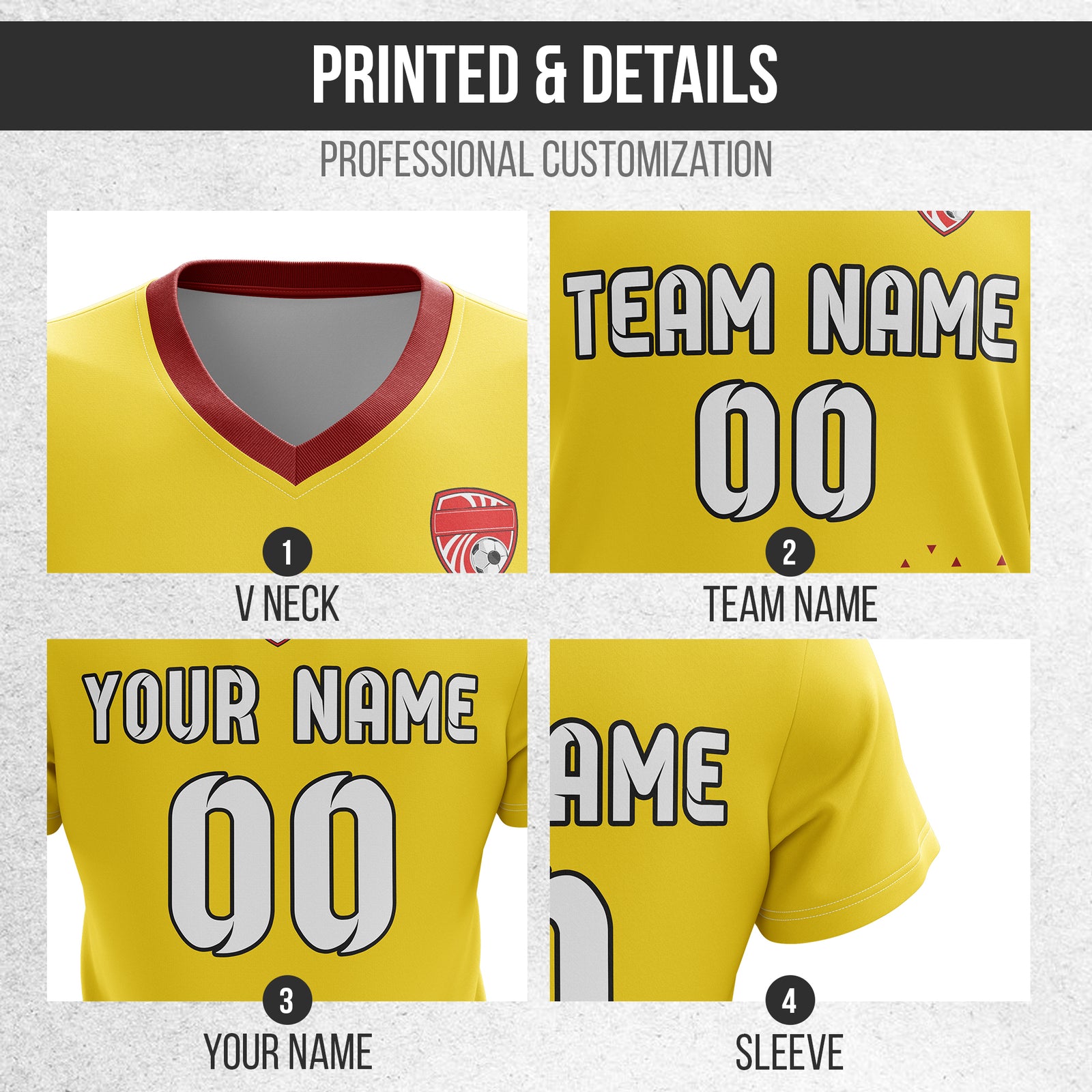 Soccer Jersey - V Neck - Side Pattern- Design 3 - Yellow