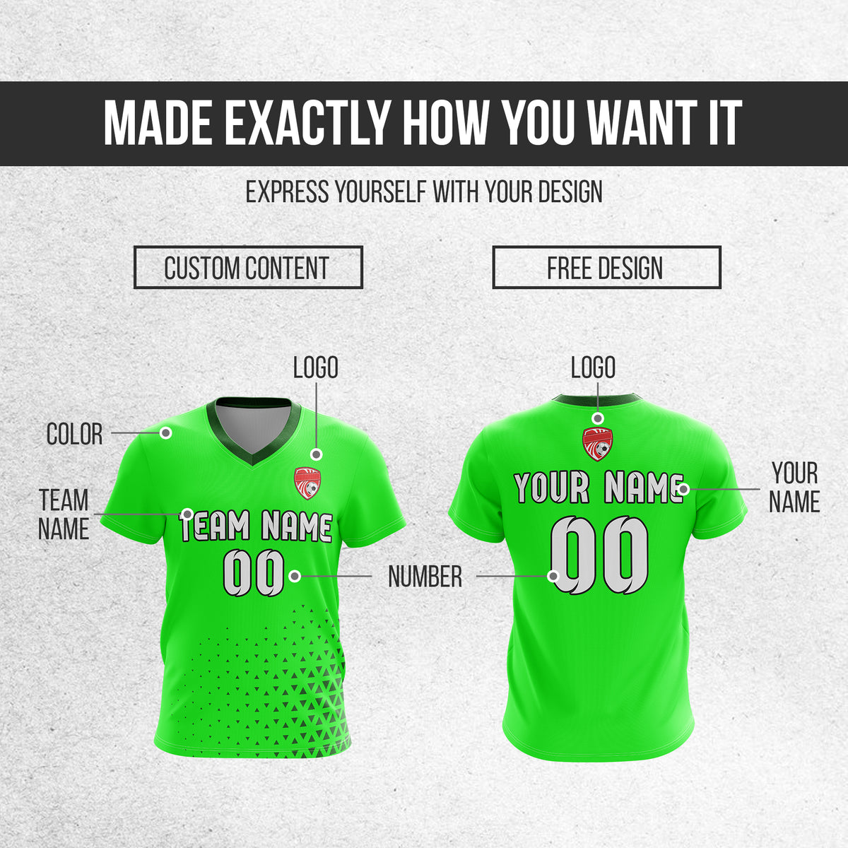 Soccer Jersey - V Neck - Side Pattern- Design 3 - neon Green