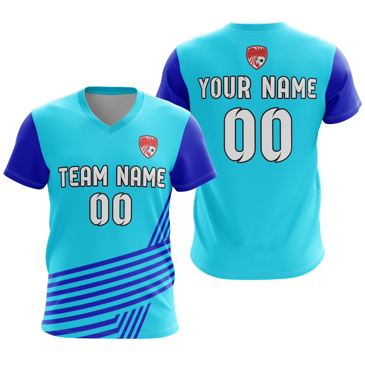 Soccer Jersey - V Neck - Side Pattern- Design 4 - Aqua