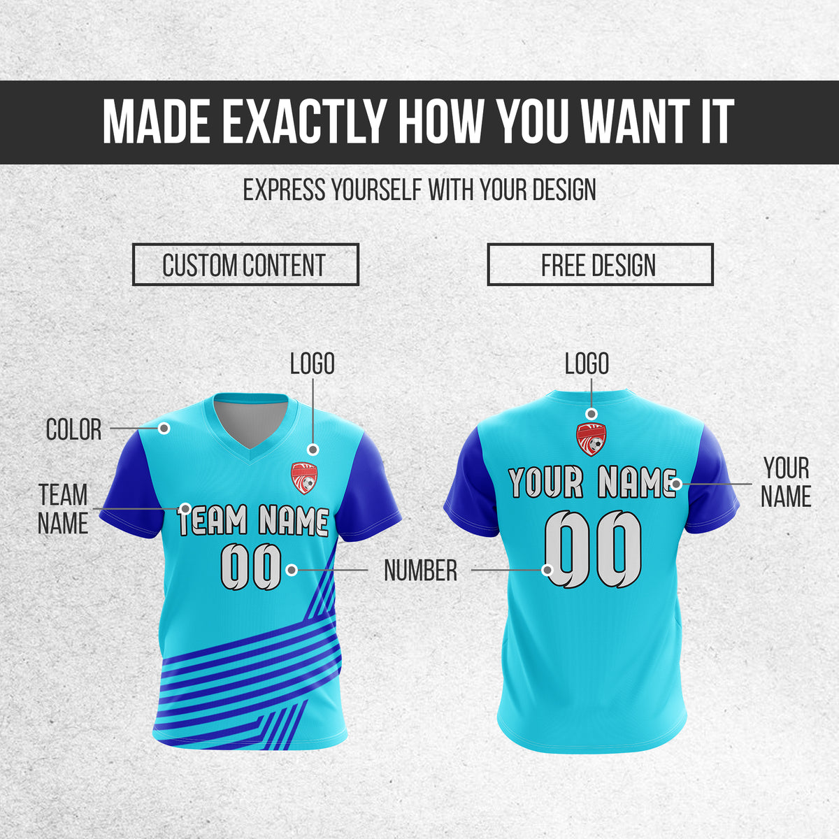 Soccer Jersey - V Neck - Side Pattern- Design 4 - Aqua