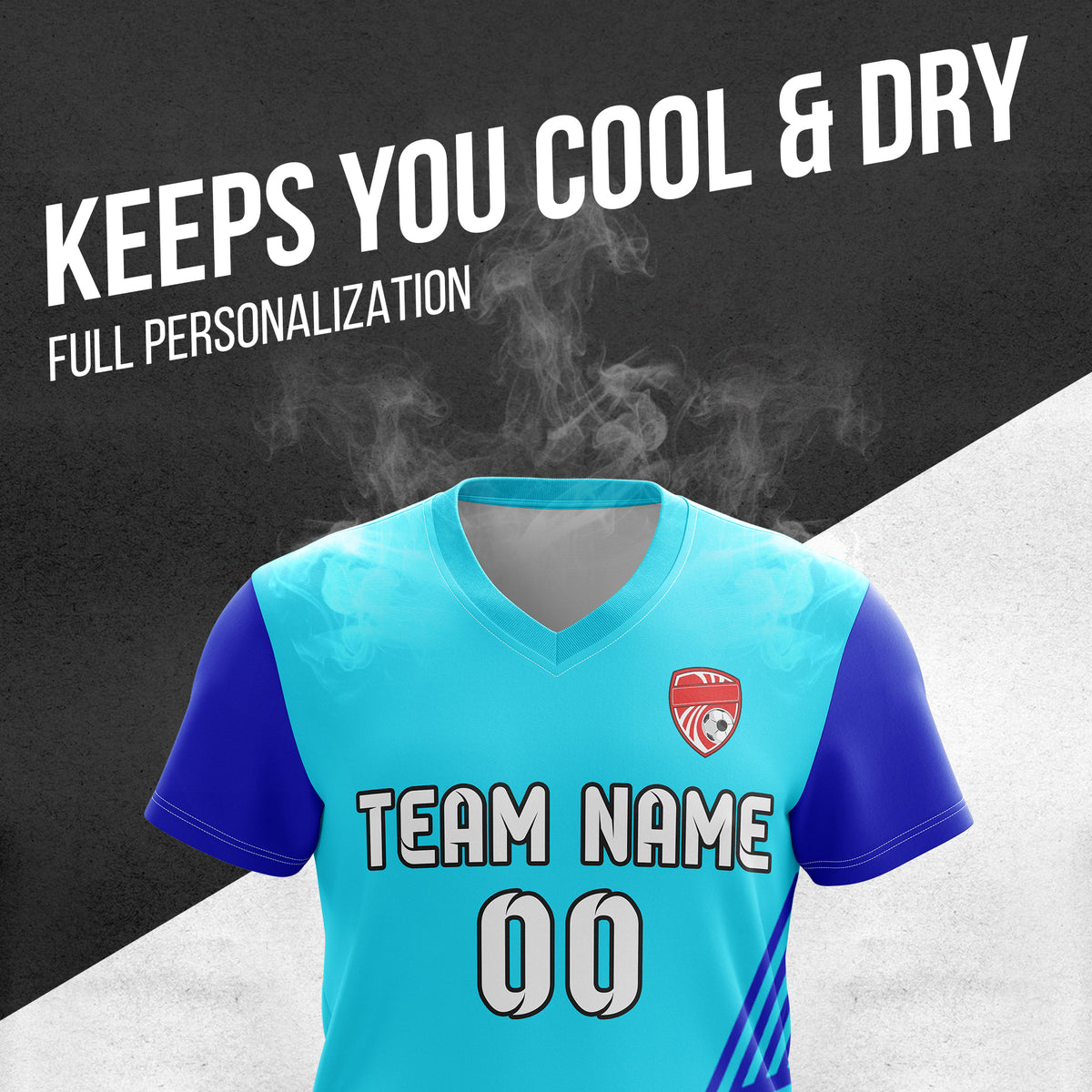 Soccer Jersey - V Neck - Side Pattern- Design 4 - Aqua