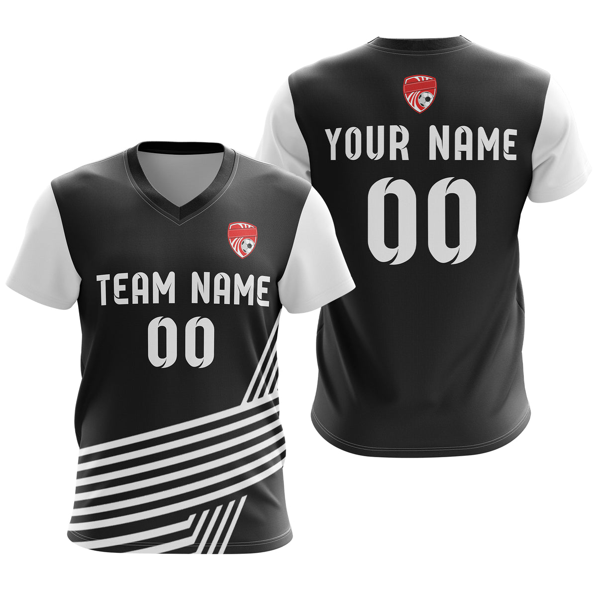 Soccer Jersey - V Neck - Side Pattern- Design 4 - Black