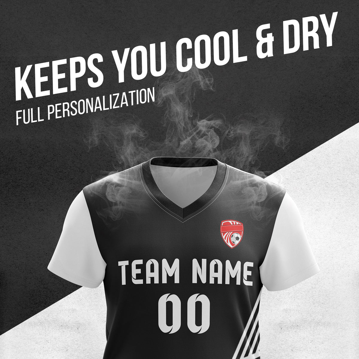 Soccer Jersey - V Neck - Side Pattern- Design 4 - Black