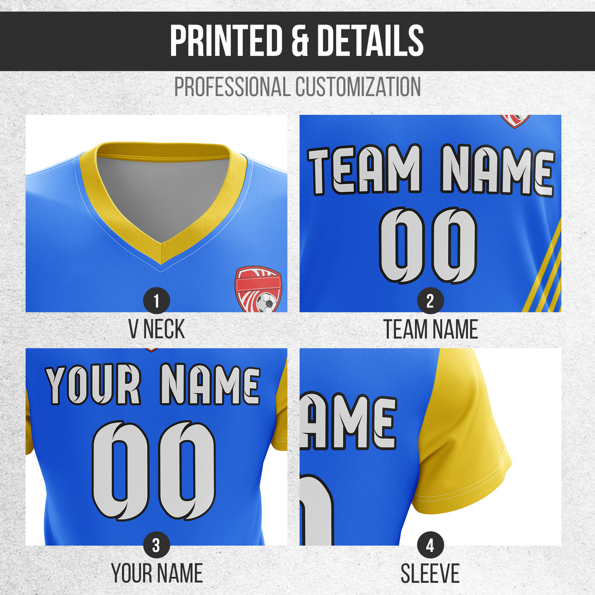 Soccer Jersey - V Neck - Side Pattern- Design 4 - Blue