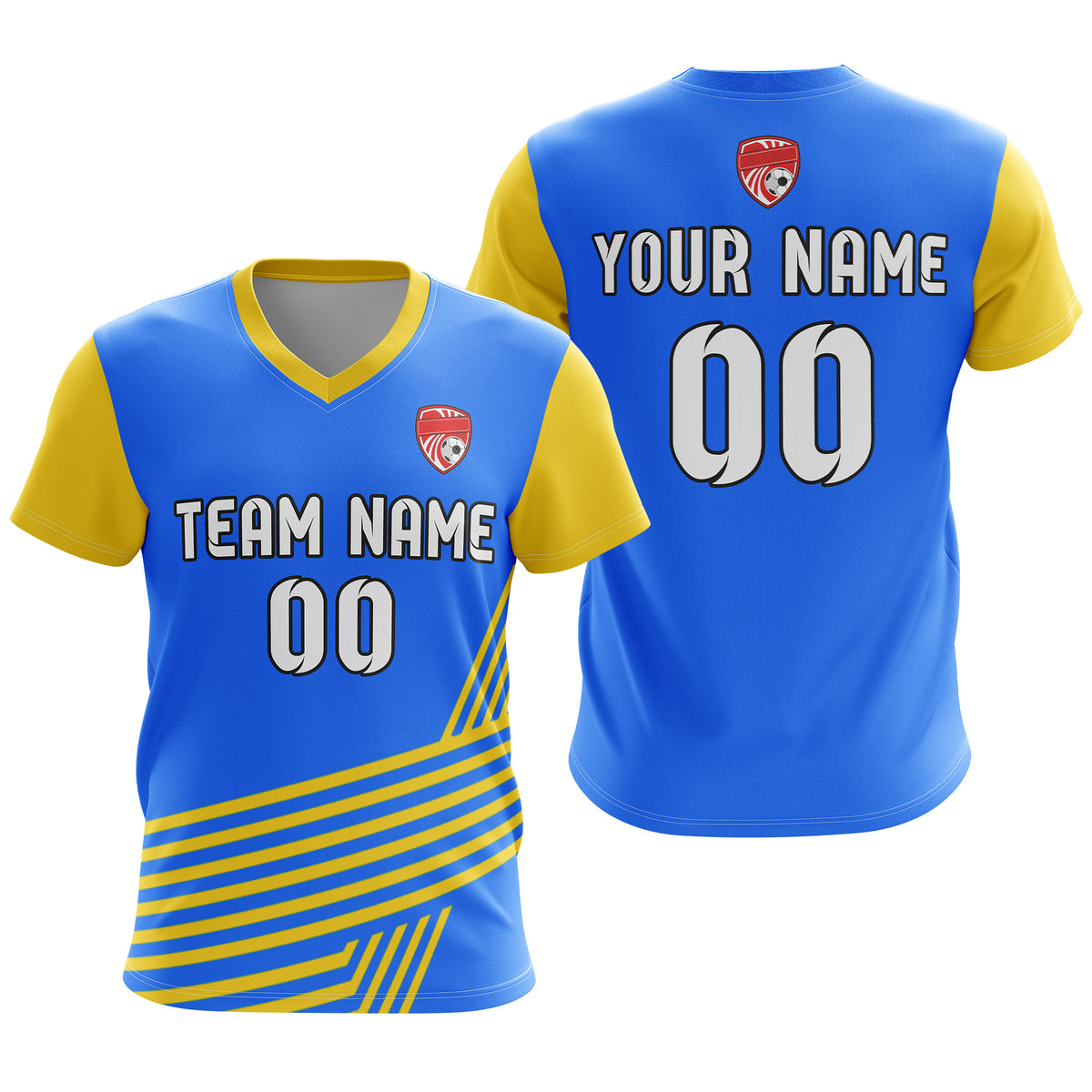 Soccer Jersey - V Neck - Side Pattern- Design 4 - Blue