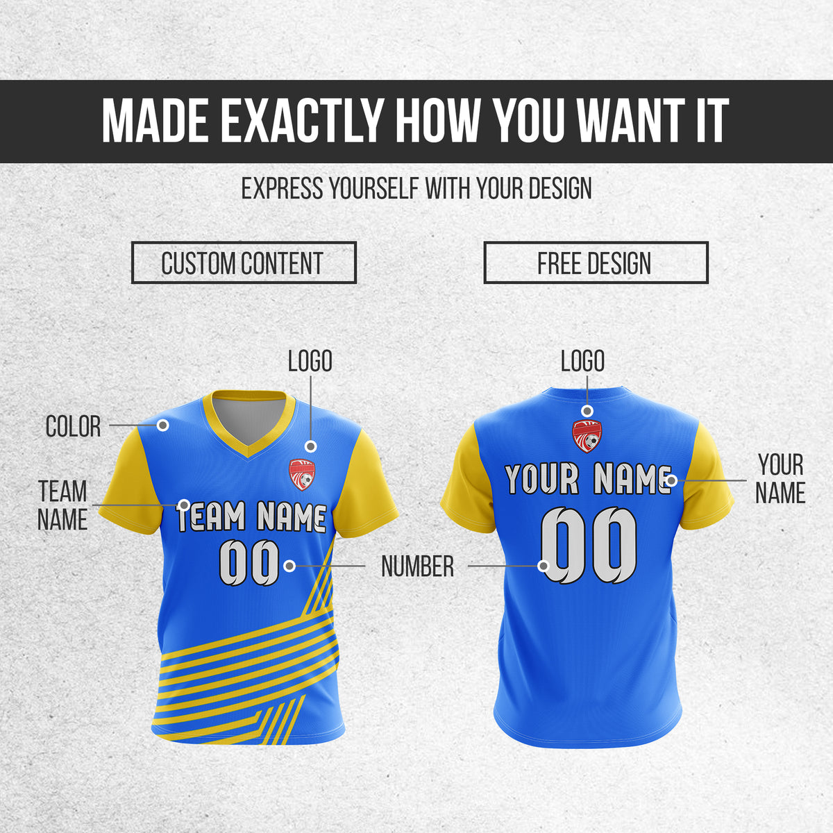 Soccer Jersey - V Neck - Side Pattern- Design 4 - Blue