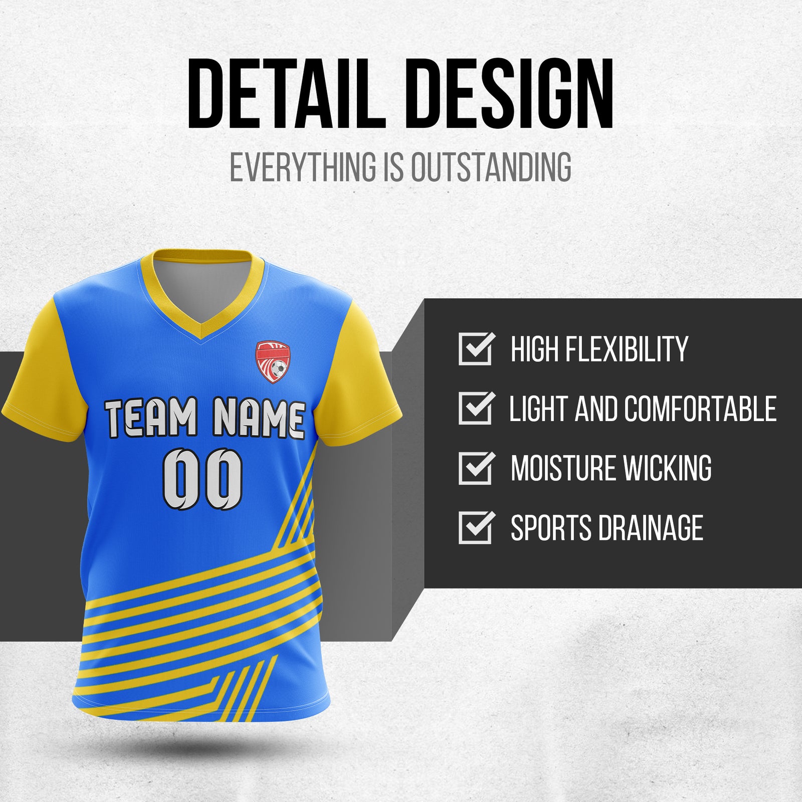 Soccer Jersey - V Neck - Side Pattern- Design 4 - Blue