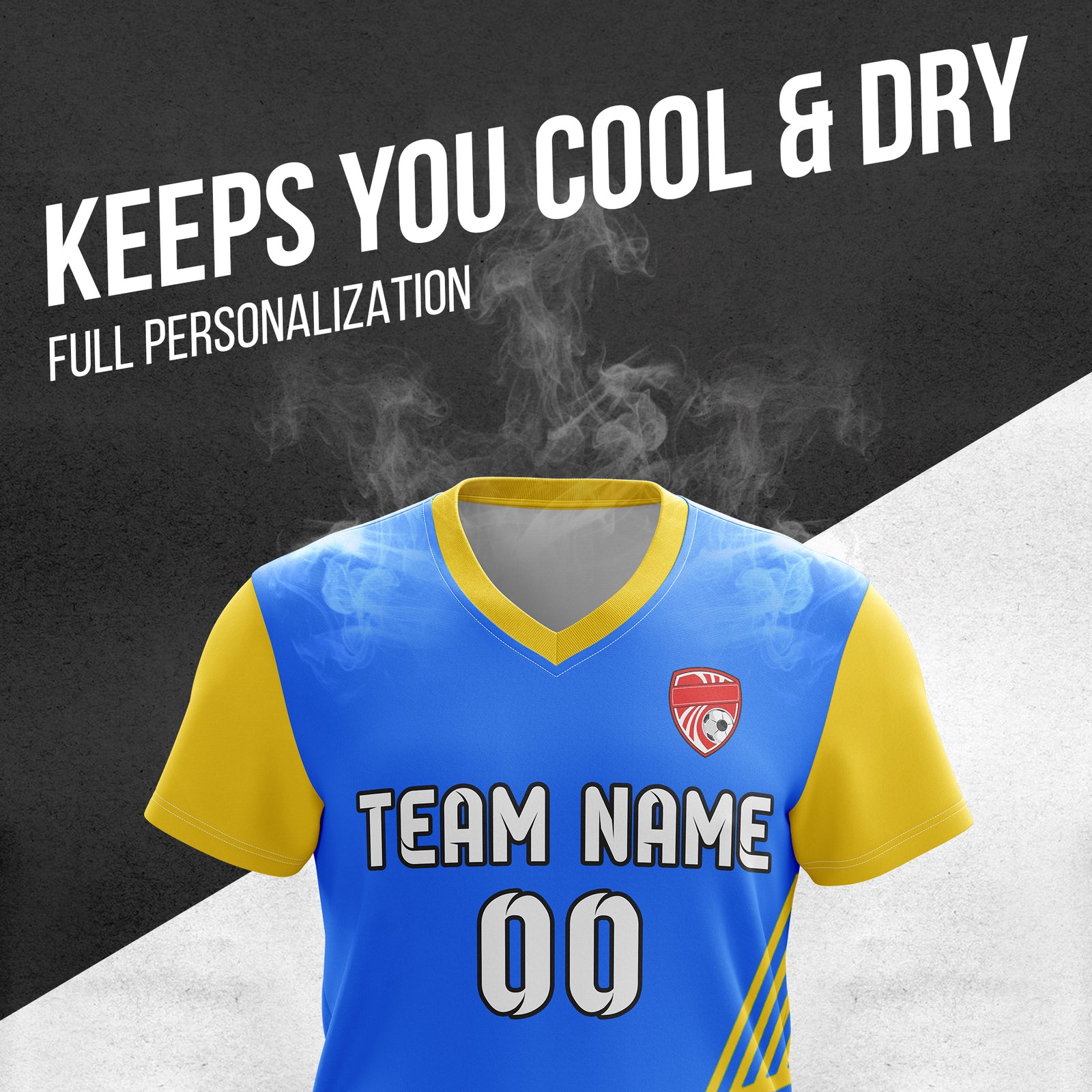 Soccer Jersey - V Neck - Side Pattern- Design 4 - Blue