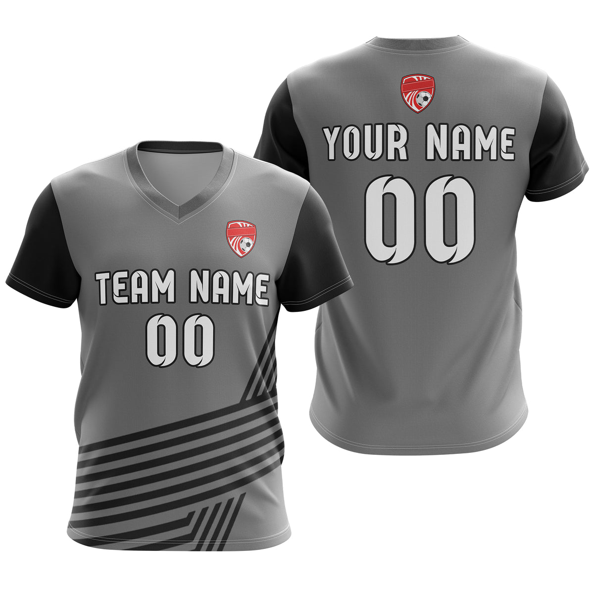 Soccer Jersey - V Neck - Side Pattern- Design 4 - Dark Grey