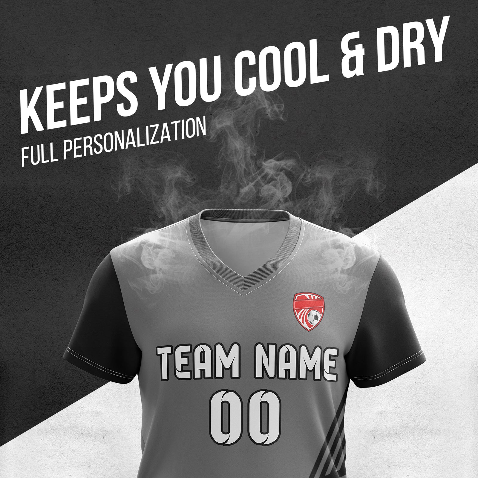 Soccer Jersey - V Neck - Side Pattern- Design 4 - Dark Grey