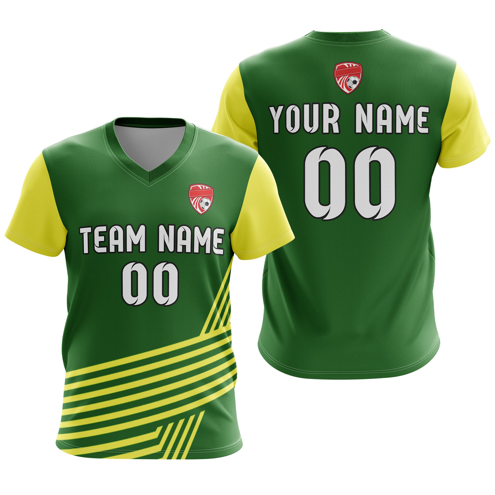 Soccer Jersey - V Neck - Side Pattern- Design 4 - Green