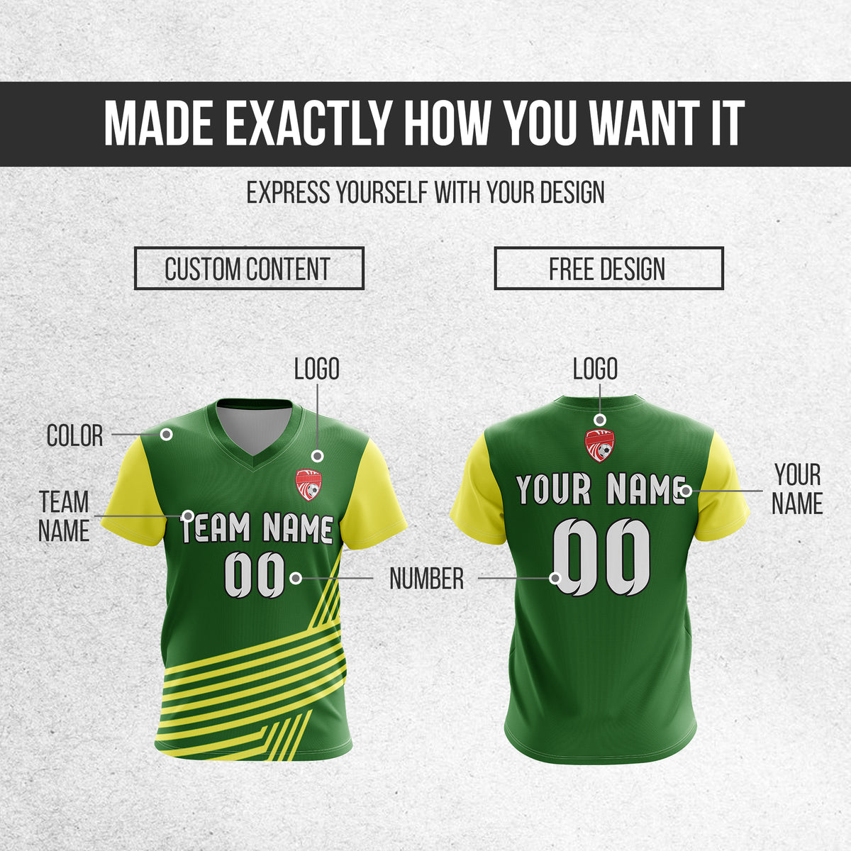 Soccer Jersey - V Neck - Side Pattern- Design 4 - Green