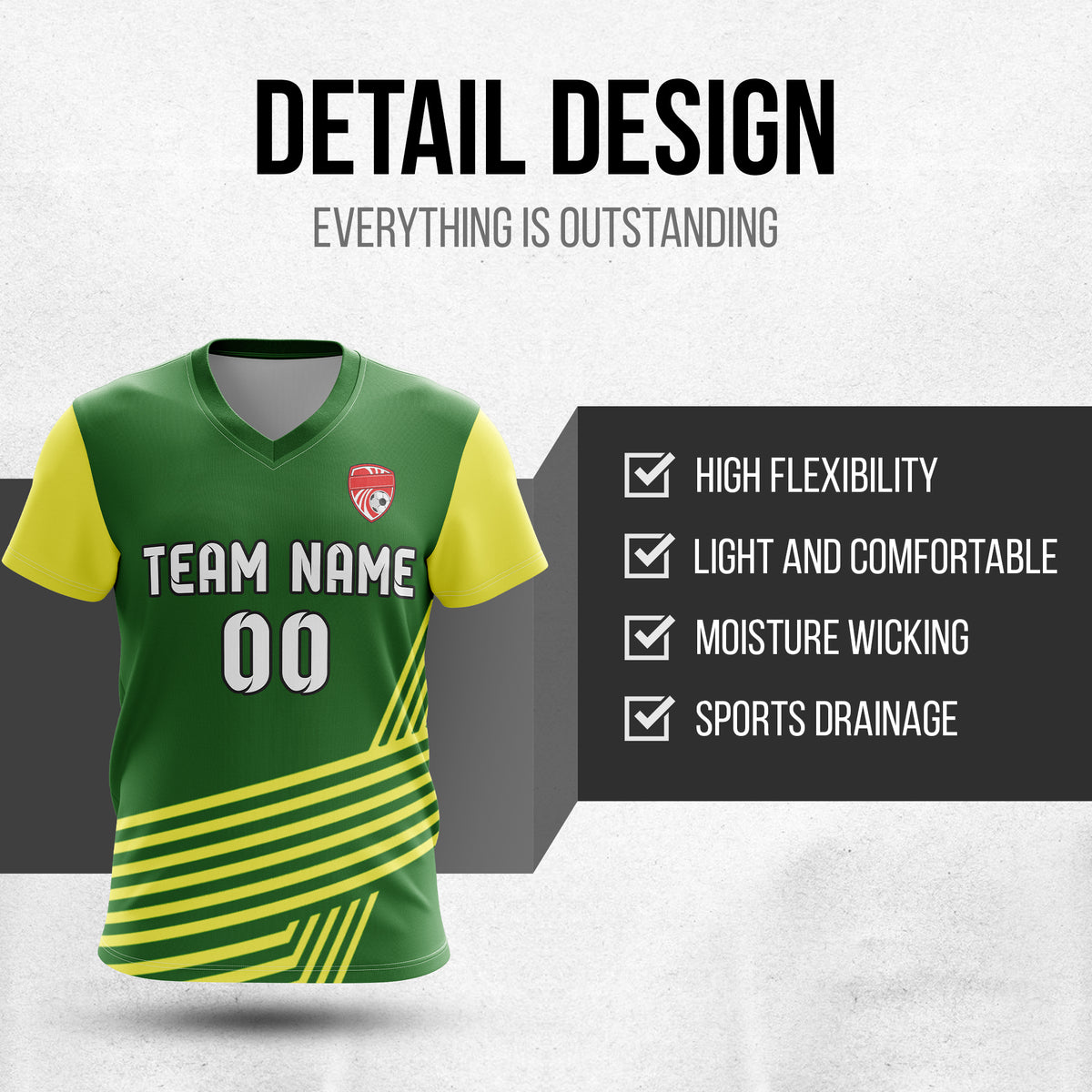 Soccer Jersey - V Neck - Side Pattern- Design 4 - Green