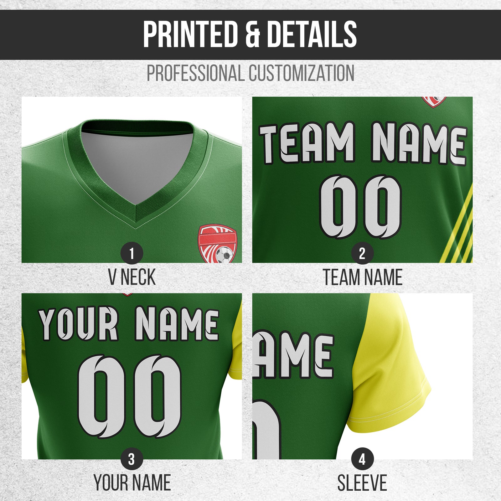 Soccer Jersey - V Neck - Side Pattern- Design 4 - Green