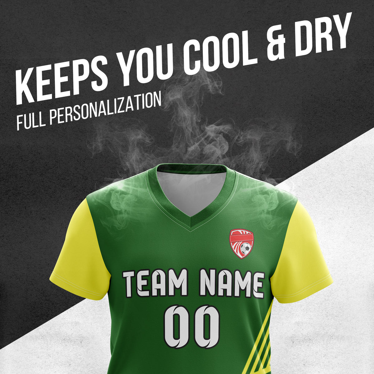 Soccer Jersey - V Neck - Side Pattern- Design 4 - Green