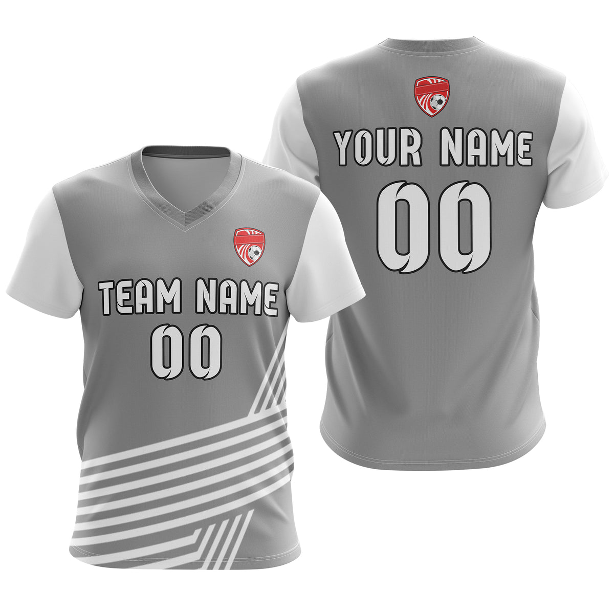 Soccer Jersey - V Neck - Side Pattern- Design 4 - Grey