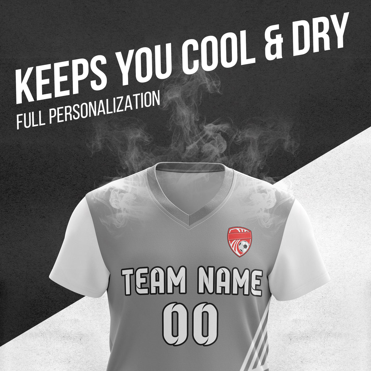 Soccer Jersey - V Neck - Side Pattern- Design 4 - Grey