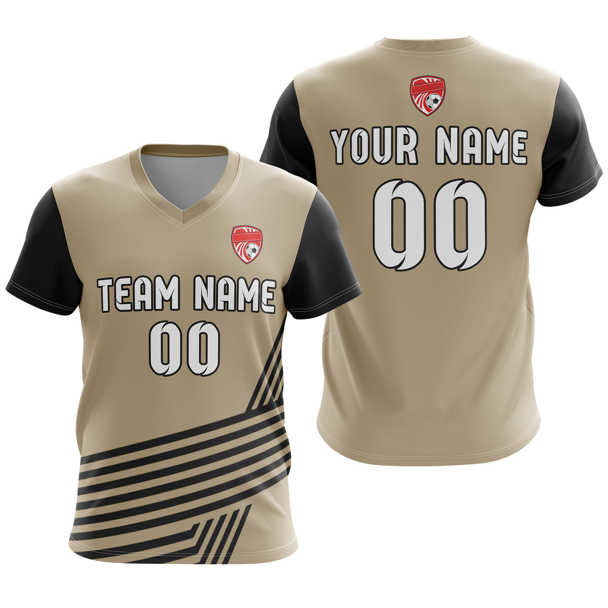 Soccer Jersey - V Neck - Side Pattern- Design 4 - Khakhii